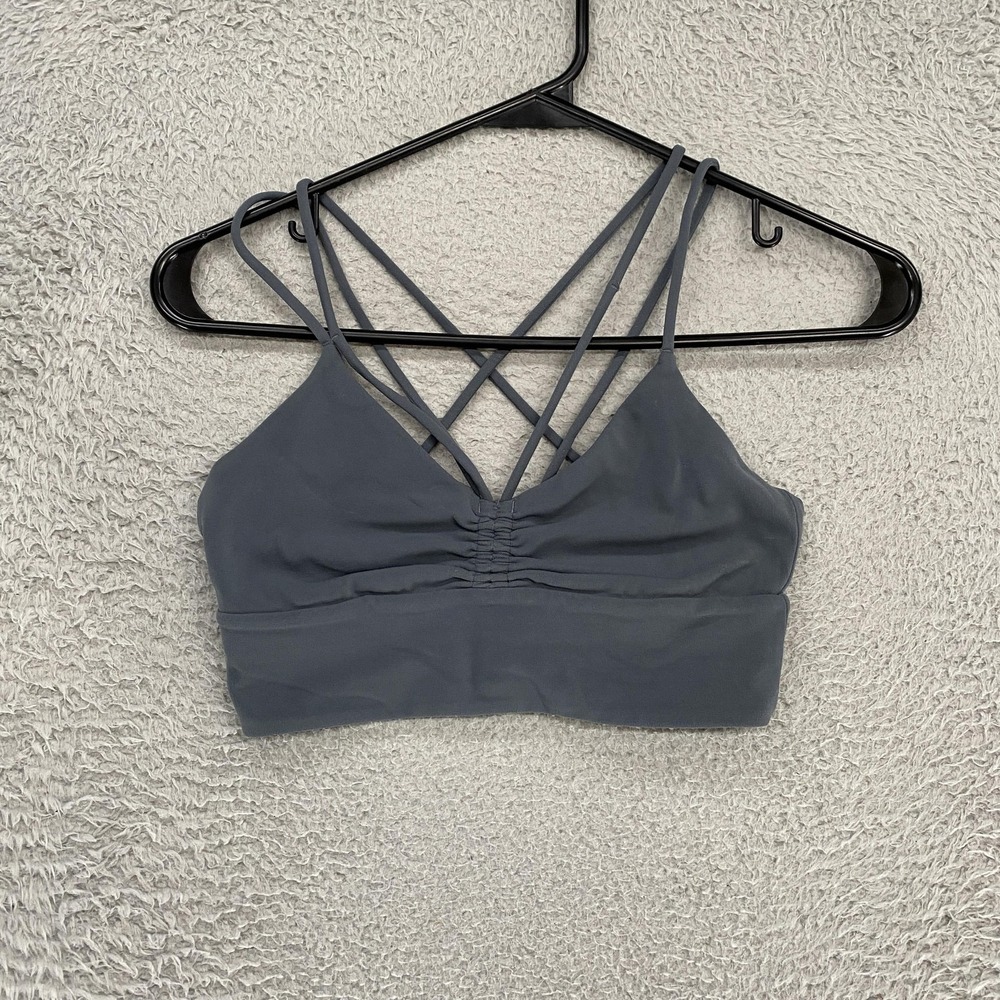 Lululemon Nulu Strappy Bra Womens 4 Gray Scoop Neck Ruched Front‎ No Pads Yoga